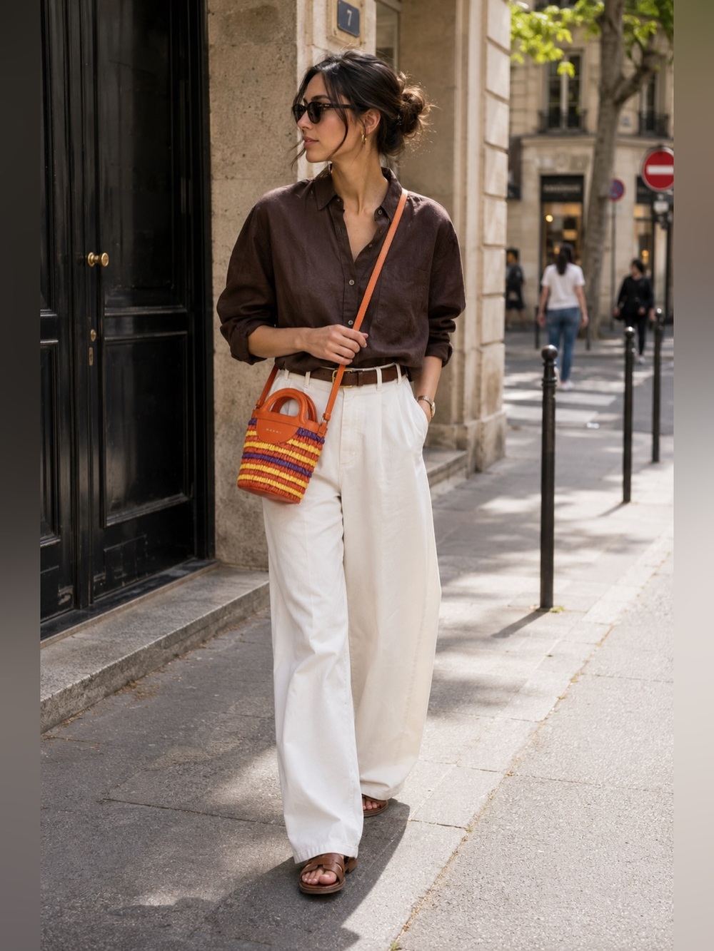 NWT Marni Orange Striped Faux Raffia Tropicalia Bucket Bag